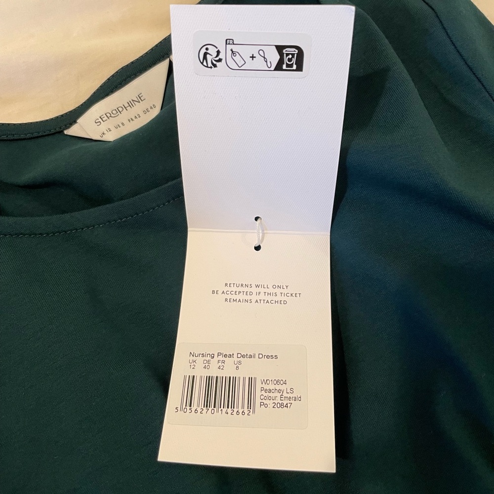 Seraphine emerald pleat nursing dress US size 8 NWT - Picture 6 of 6